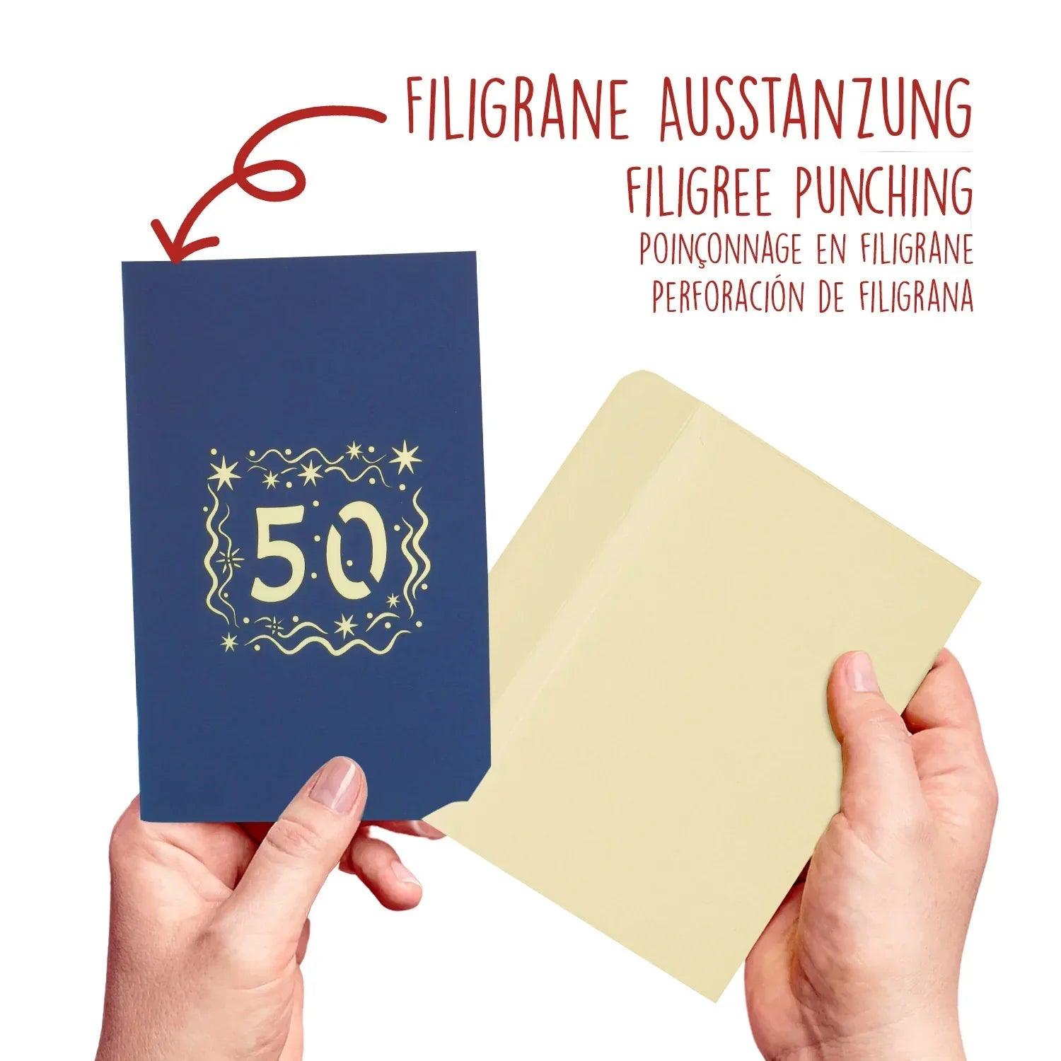 Pop-Up-Karte zum Geburtstag – Zahl 50, Geburtstagseinladung & Jubiläum, N21 - LINPopUp