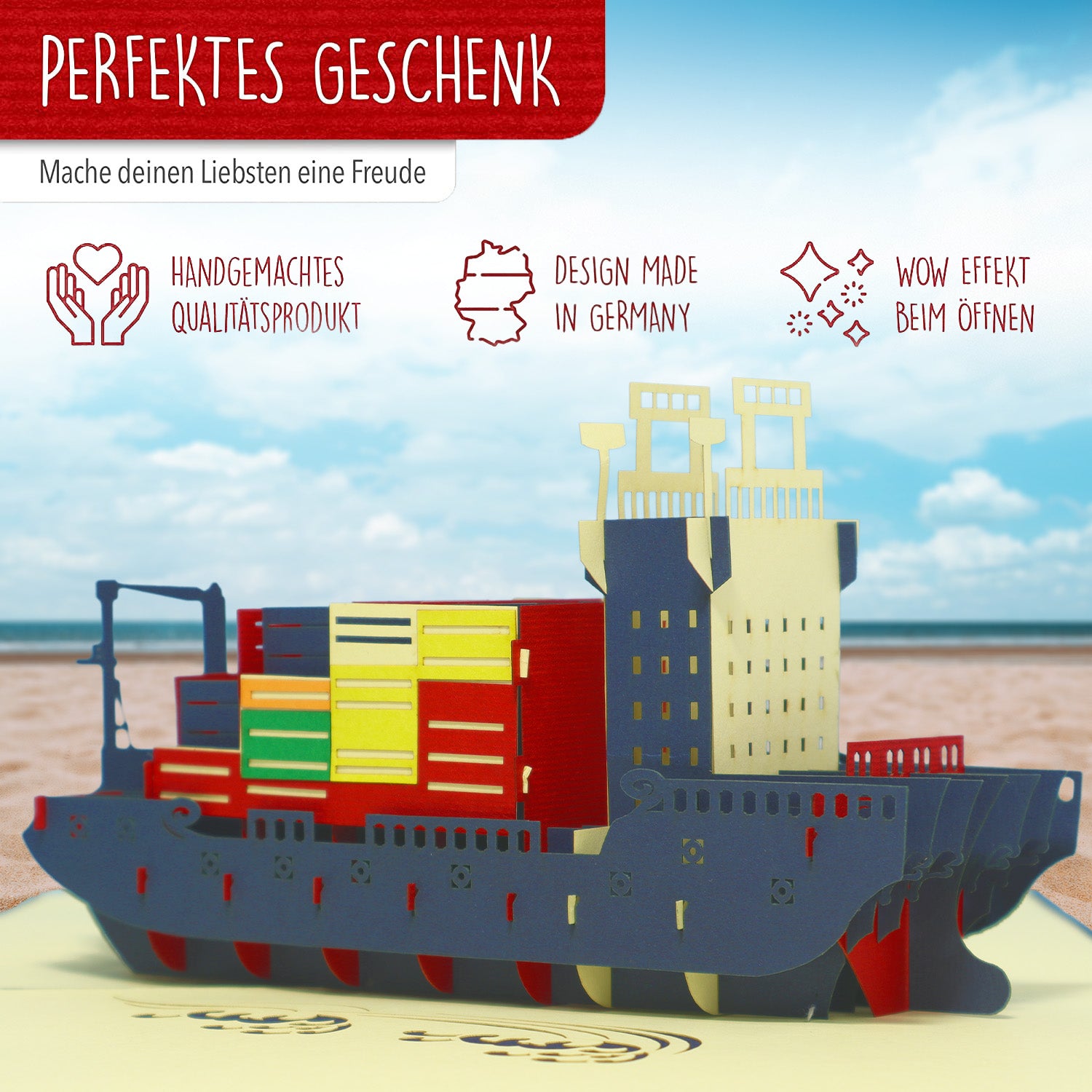 Pop-Up 3D Karte Schiff - Grußkarte mit Boot, Frachtschiff, N235