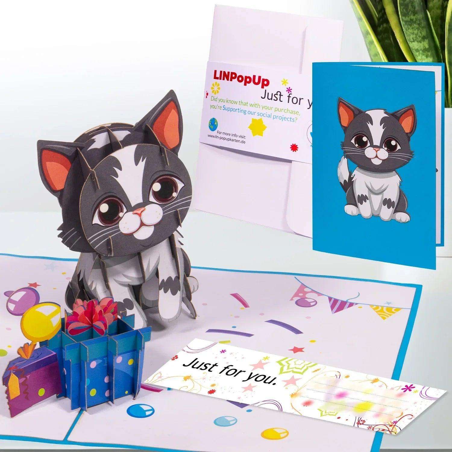 Pop-Up  Geburtstagskarte Katze - 3D Karte Kindergeburtstag, LINPopUp LINPopUp 17856, N291