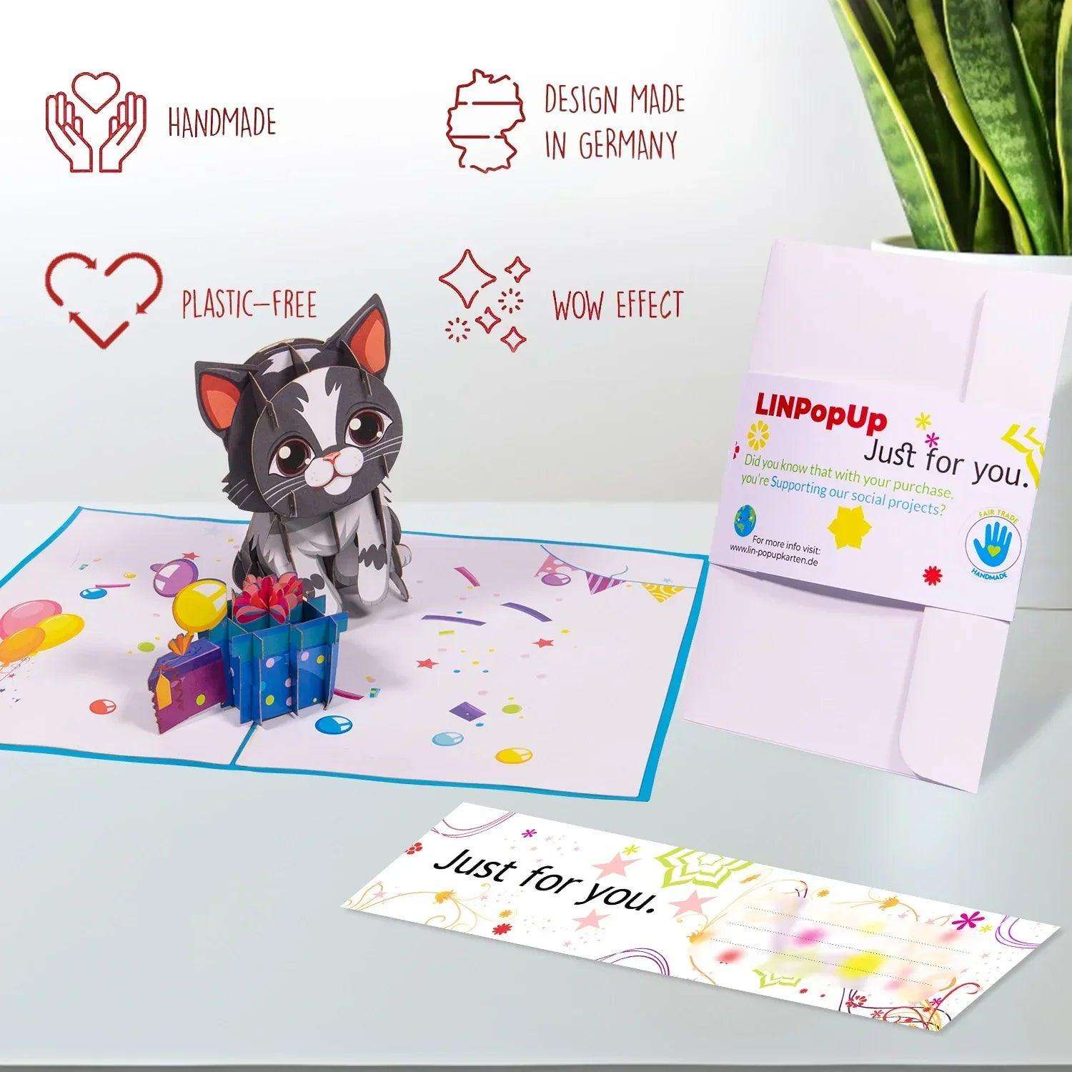 Pop-Up  Geburtstagskarte Katze - 3D Karte Kindergeburtstag, LINPopUp LINPopUp 17856, N291