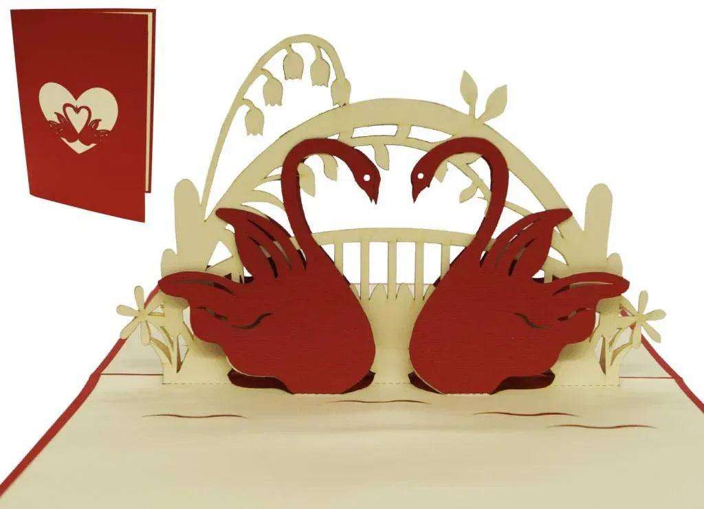 Hochzeitskarte Pop Up 3D - Glückwunschkarte zur Hochzeit, Schwäne, N87 - LINPopUp