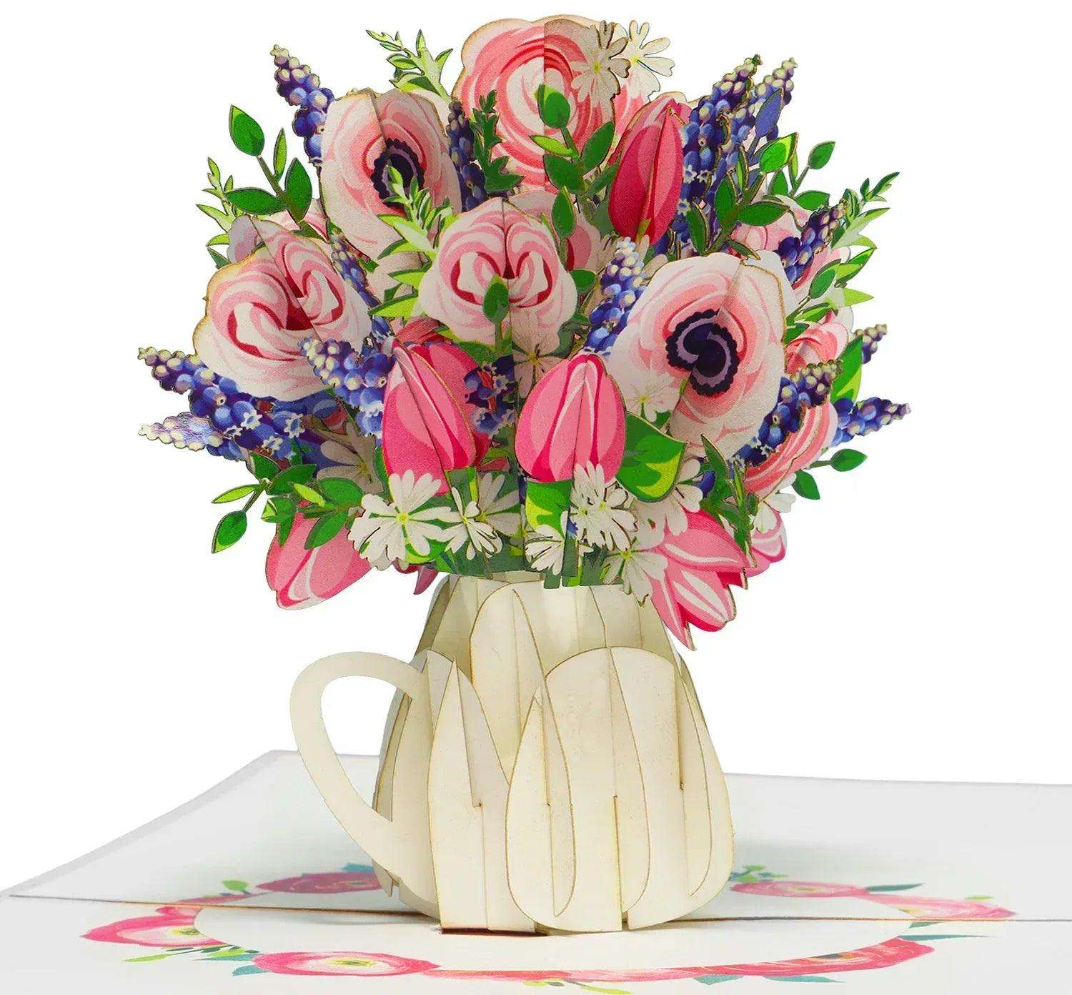 Pop Up Karte 3D Blumenstrauß Rosa Pink – Grußkarte Geburtstag & Muttertag LINPopUp 17767-N507