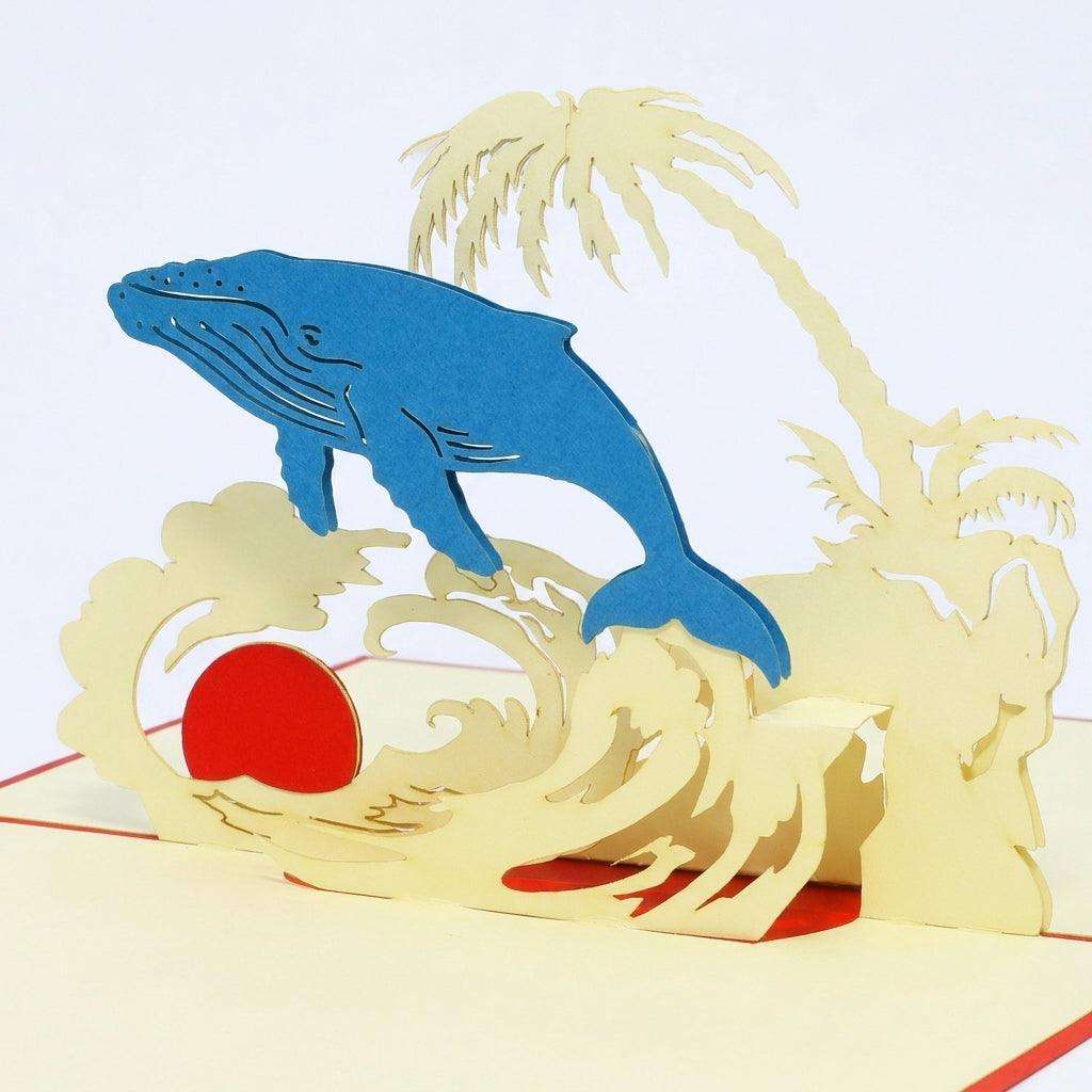 Pop-Up Karte 3D Reise Urlaub Gutschein – Buckelwal Grußkarte - Meer, Palmen & Sonne, LINPopUp LINPopUp 
