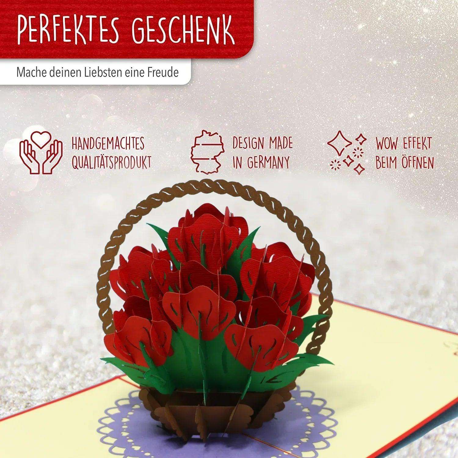 3D Pop-Up Karte Blumenkarte, Rosen Blumenkorb, N720 LINPopUp N720