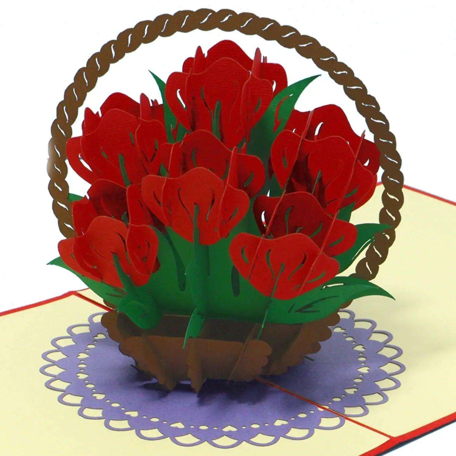 3D Pop-Up Karte Blumenkarte, Rosen Blumenkorb, N720 LINPopUp N720