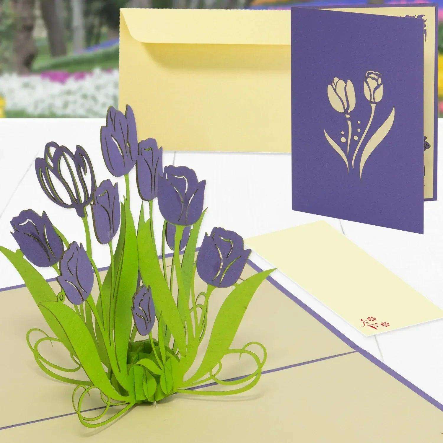 3D Pop-Up Karte Blumenkarte, Tulpen, Lila, N390 LINPopUp N390
