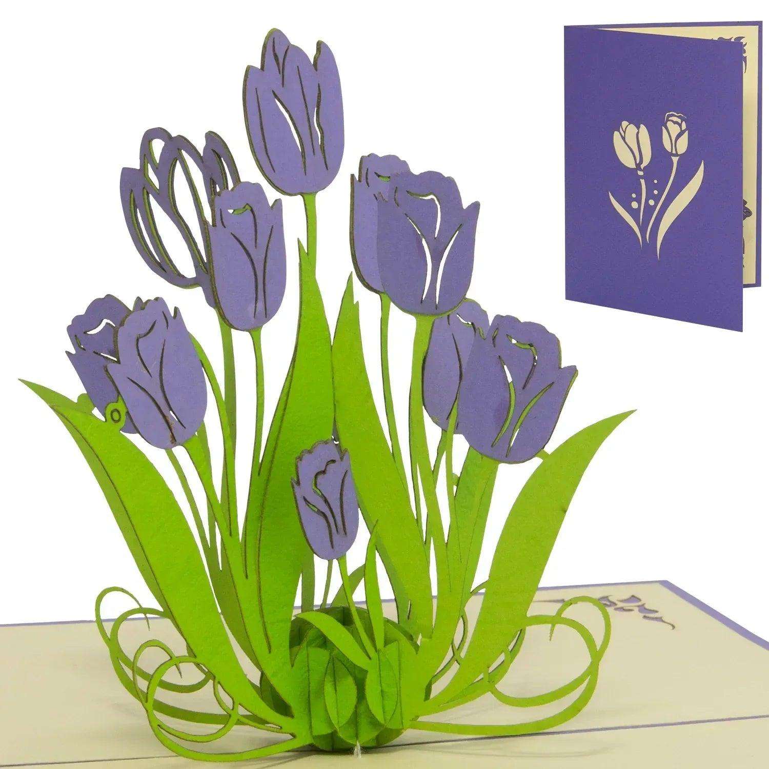 3D Pop-Up Karte Blumenkarte, Tulpen, Lila, N390 LINPopUp N390