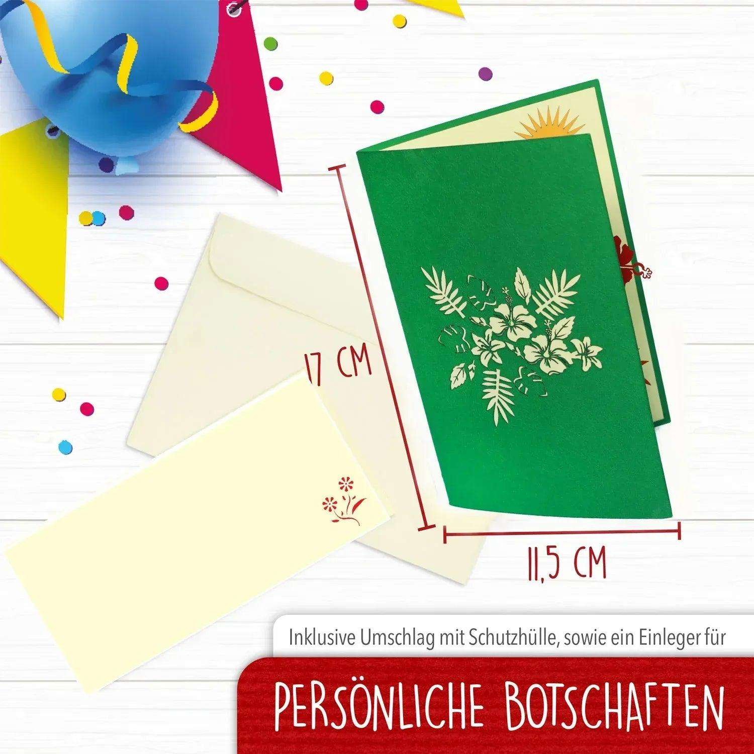 3D Pop-Up Blumenkarte mit Vogel, Hibiskus, Blumen, N375 LINPopUp N375
