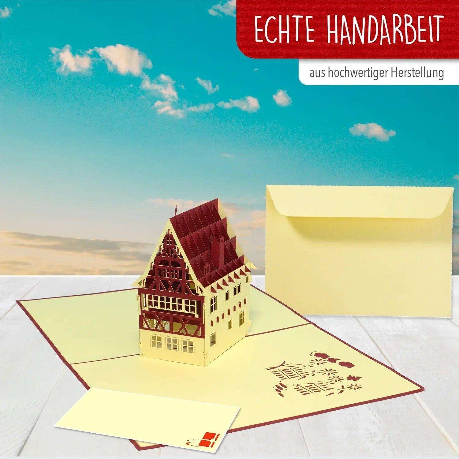 Pop-Up Karte Fachwerkhaus - 3D Glückwunschkarte Geburtstag Gutschein, N194 LINPopUp N194
