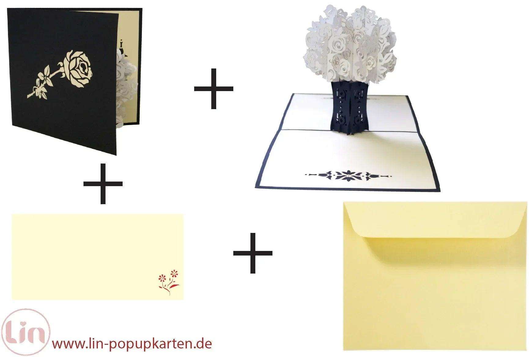 3D Pop-Up Karte Kondolenz Weiße Rosen, N367 - LINPopUp