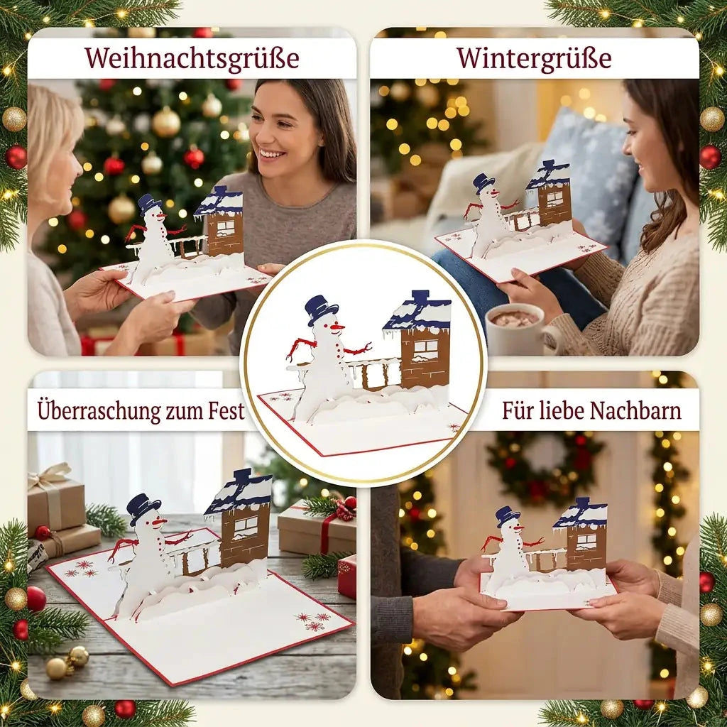 Pop-Up Weihnachtskarte 3D Schneemann am Haus | LINPopUp LINPopUp 17585-N445
