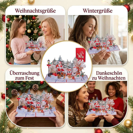 Pop-Up Weihnachtskarte 3D Weihnachtsmann im Park mit Tieren | LINPopUp LINPopUp 17881-N461