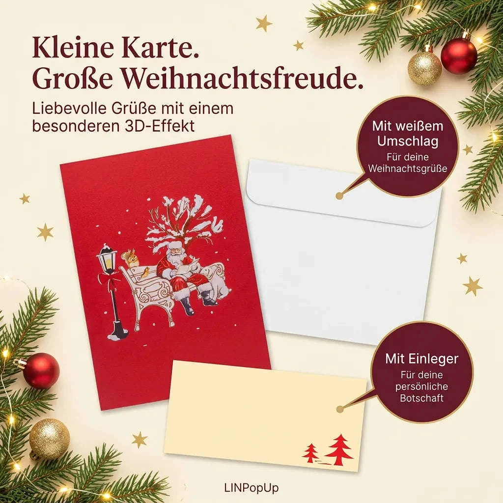 Pop-Up Weihnachtskarte 3D Weihnachtsmann im Park mit Tieren | LINPopUp LINPopUp 17881-N461