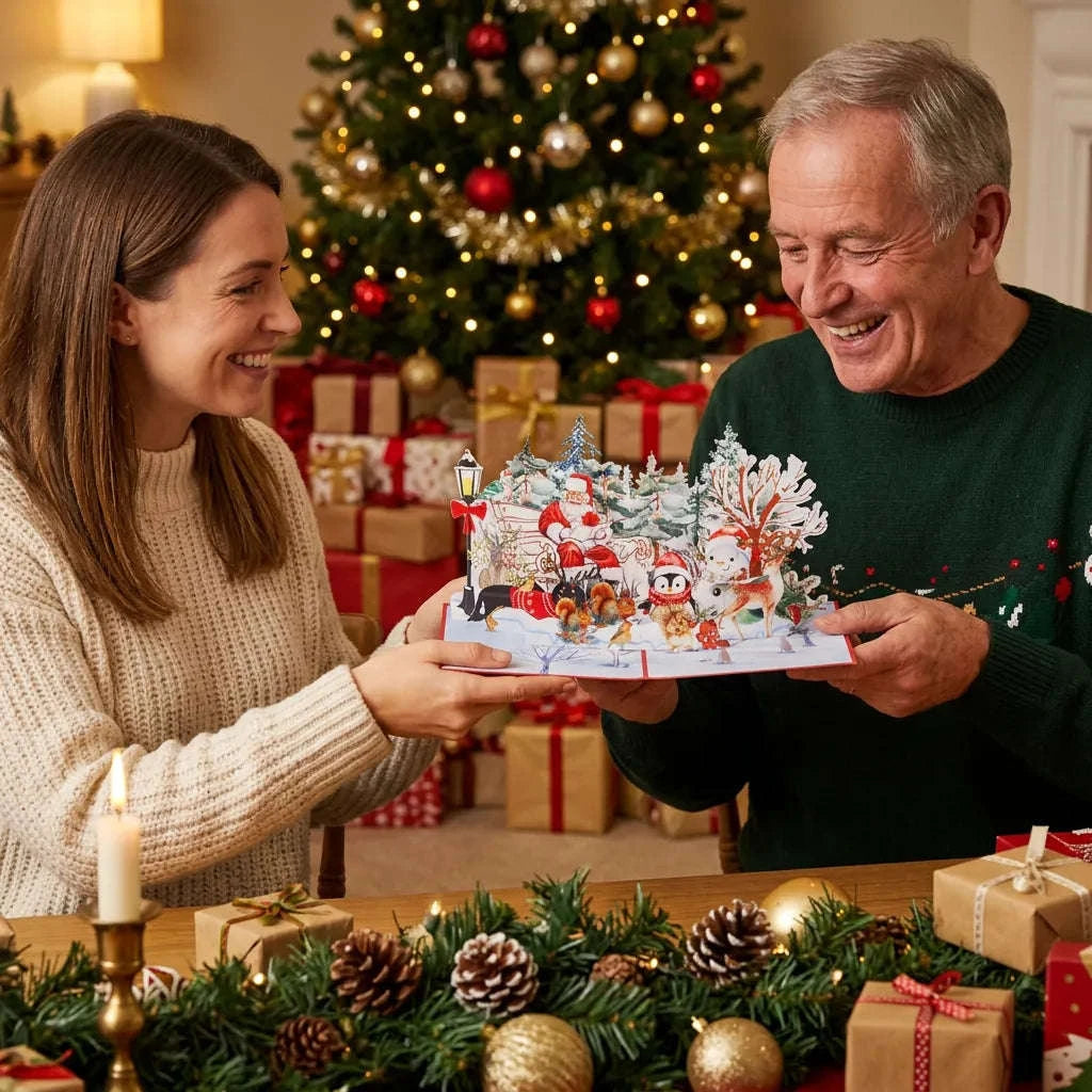 Pop-Up Weihnachtskarte 3D Weihnachtsmann im Park mit Tieren | LINPopUp LINPopUp 17881-N461