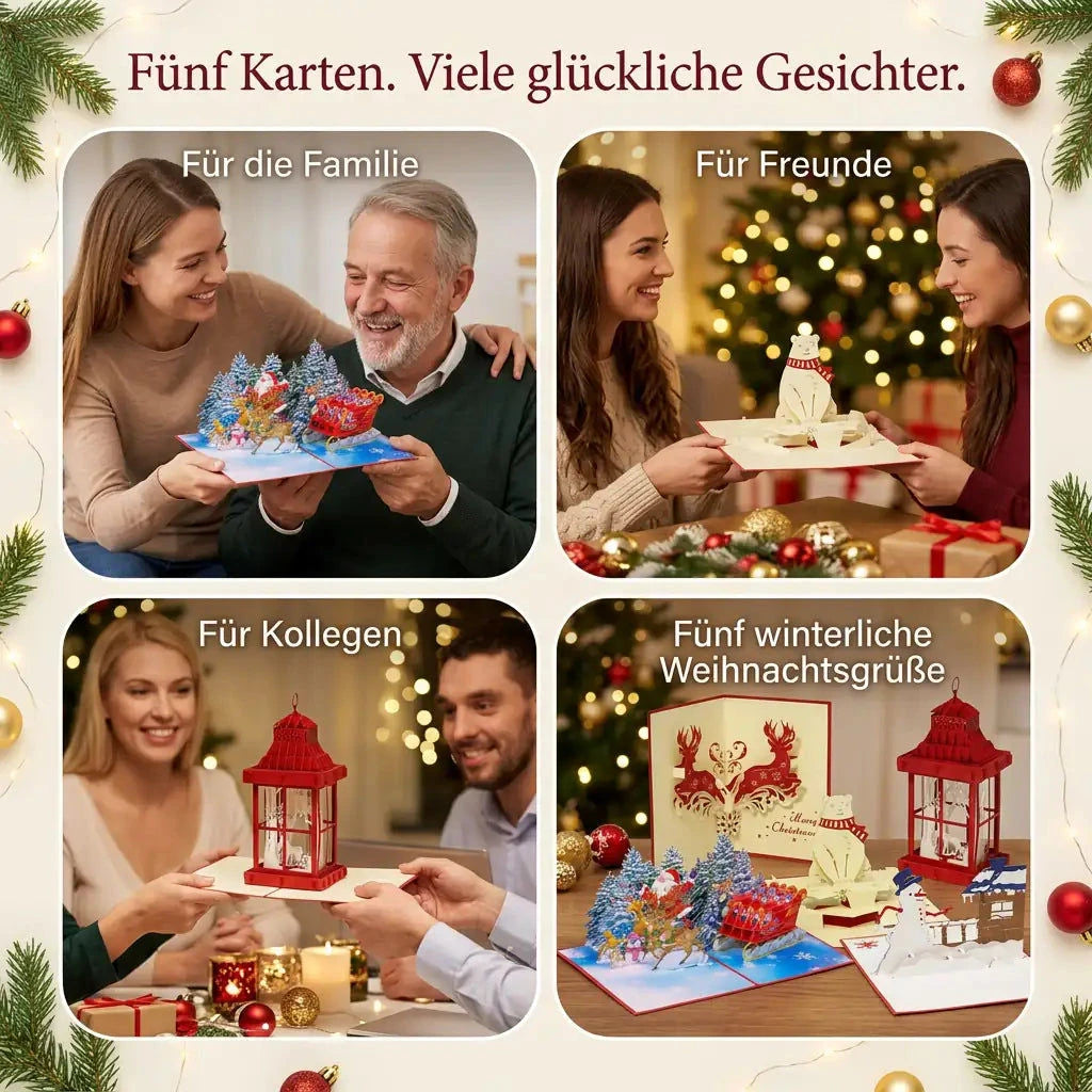 Geschenk-Collage mit Pop-Up-Karten aus dem Set Winterzauber für Familie, Freunde und Kollegen sowie allen fünf Motiven