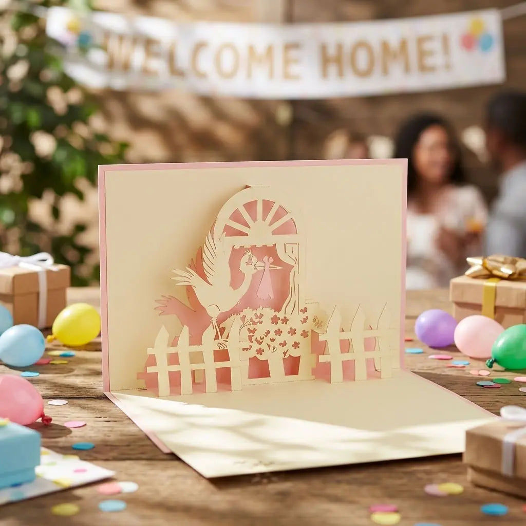 Pop-Up Karte 3D Storch Pink – zur Geburt einer Tochter | LINPopUp LINPopUp 17062-N100