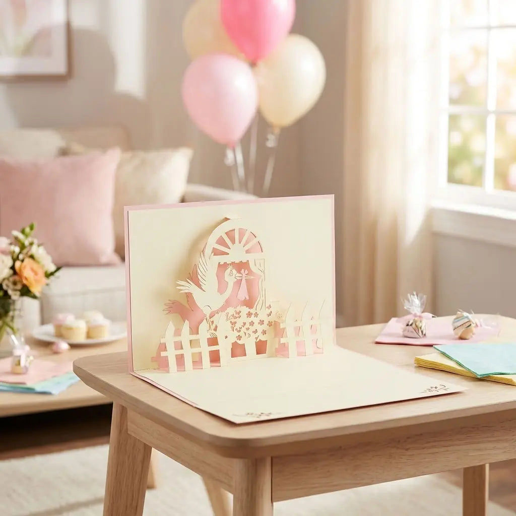Pop-Up Karte 3D Storch Pink – zur Geburt einer Tochter | LINPopUp LINPopUp 17062-N100
