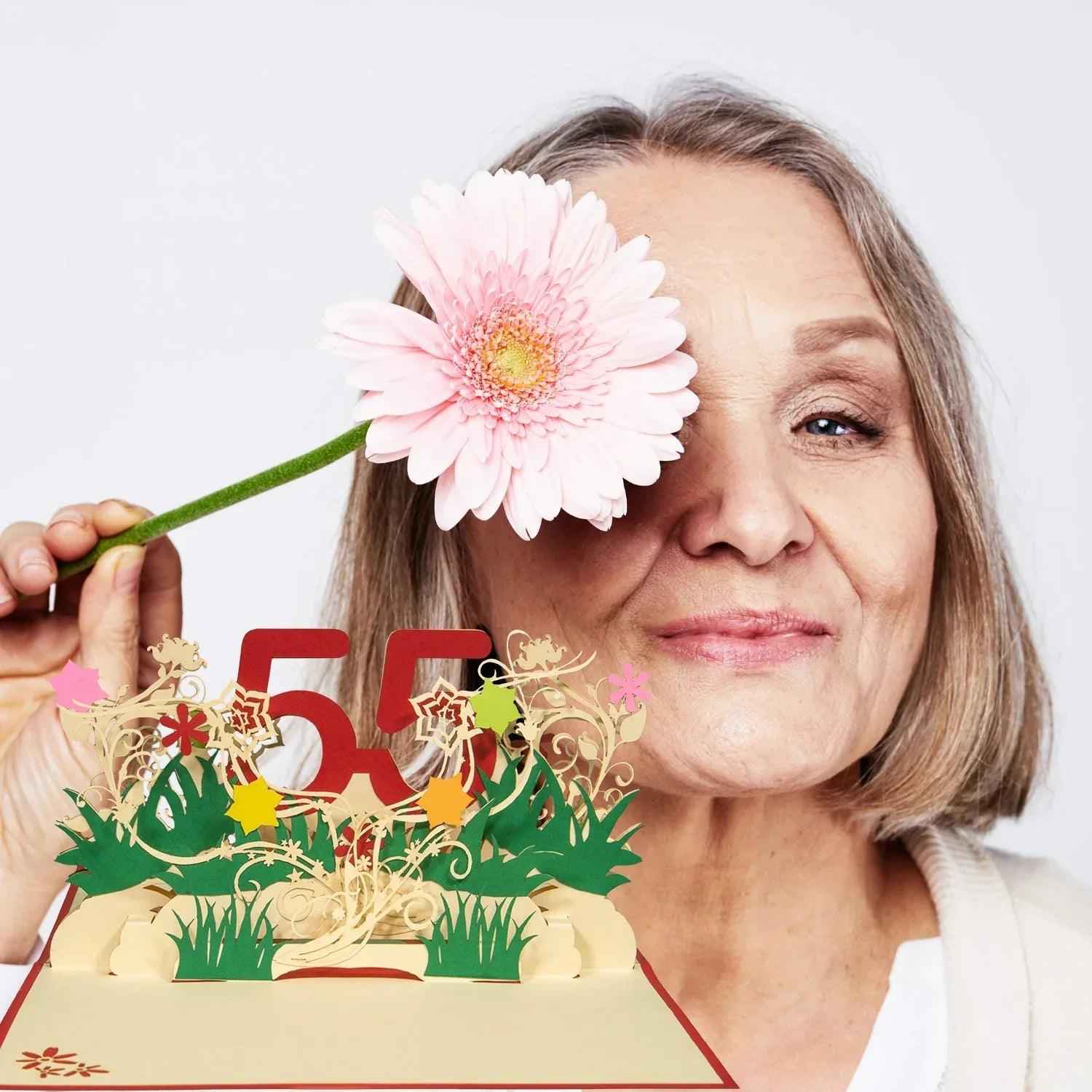 Pop-Up-Karte zum Geburtstag – Zahl 55, Geburtstagseinladung & Jubiläum, N325