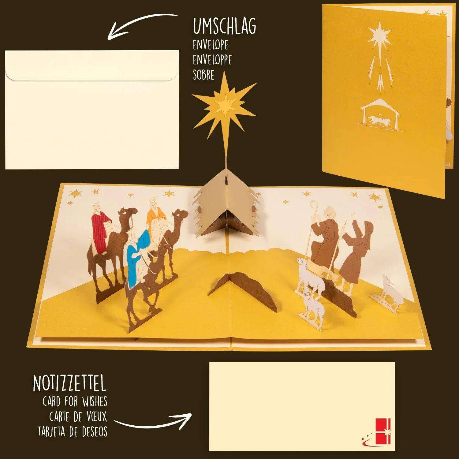 Rotierende 3D Pop-Up Karte Heilige Drei Könige Krippe, Stern, N416 LINPopUp N416