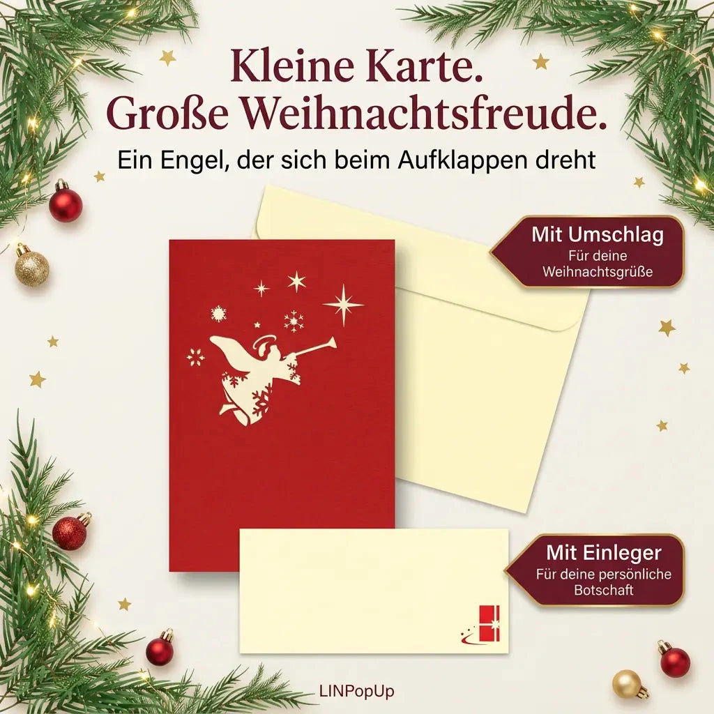 Rotierende Pop-Up-Karte, 3D Grußkarte, Christkind Engel – Weihnachtskarte & Adventskarte LINPopUp 17827-N462