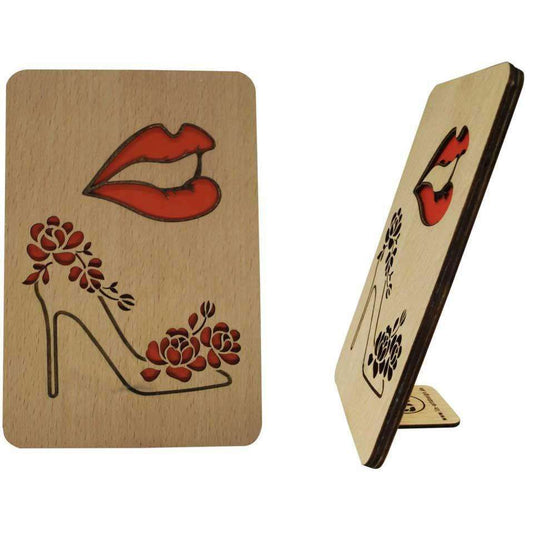 Holzkarte Shopping Gutschein Schuhe Lipstick, N607 - LINPopUp