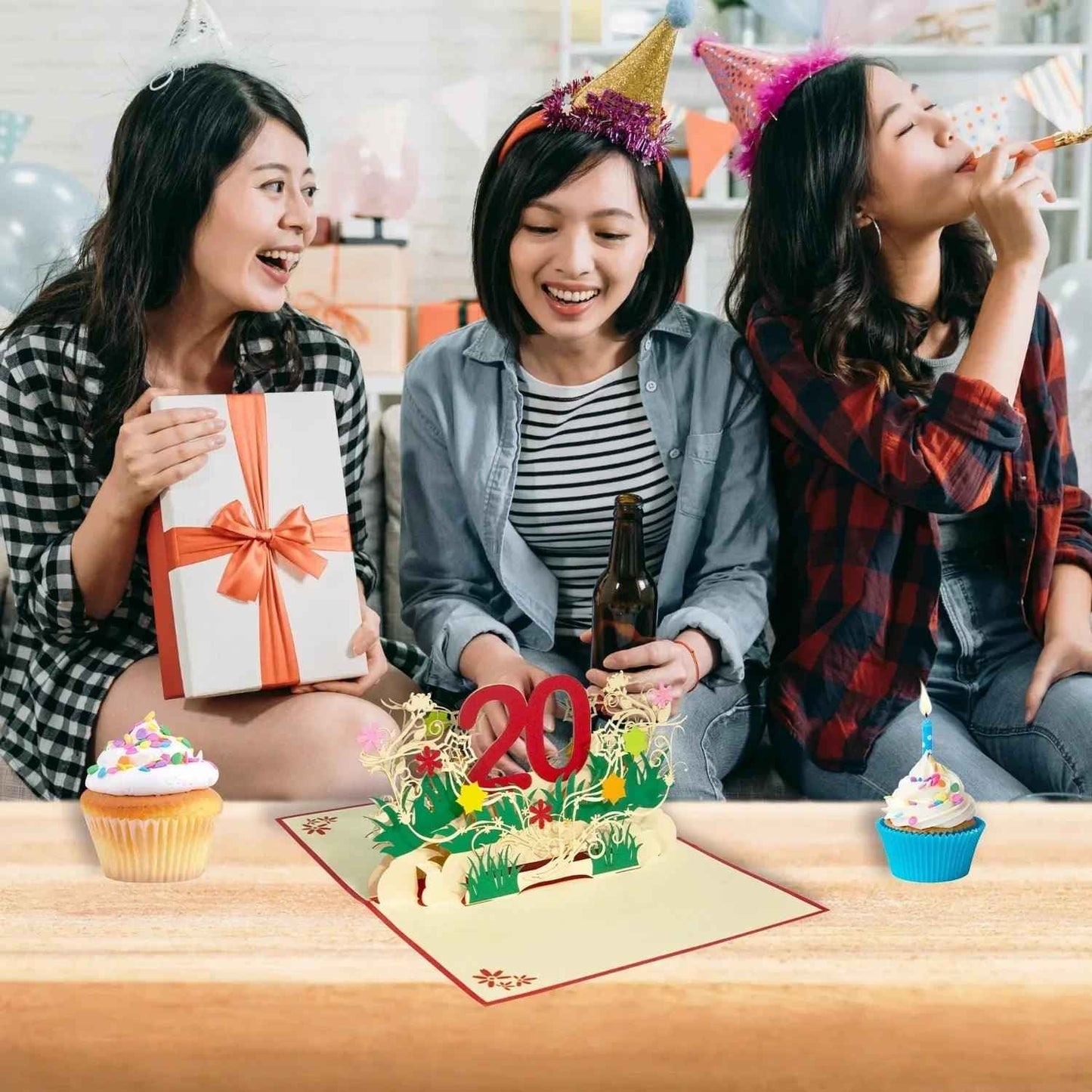 Pop-Up-Karte zum Geburtstag – Zahl 20, Geburtstagseinladung & Jubiläum, N299
