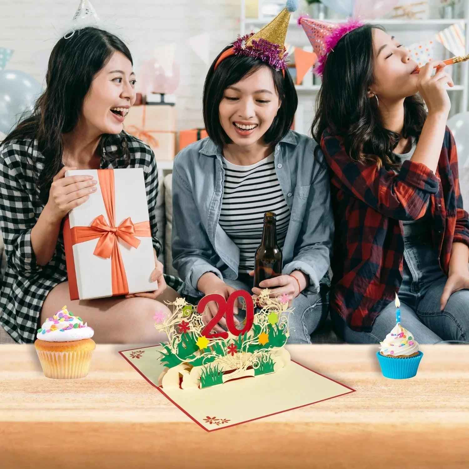 Pop-Up-Karte zum Geburtstag – Zahl 20, Geburtstagseinladung & Jubiläum, N299