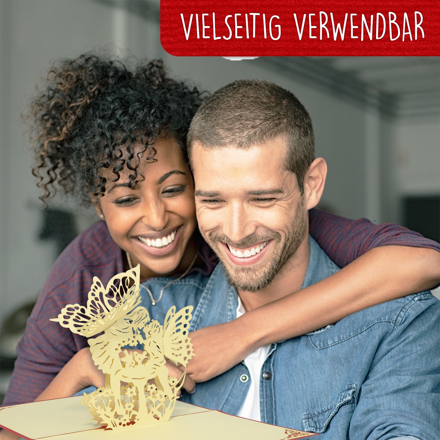 Hochzeitskarte Pop Up 3D - Glückwunschkarte zur Hochzeit, Küssende Elfen, rot, N68