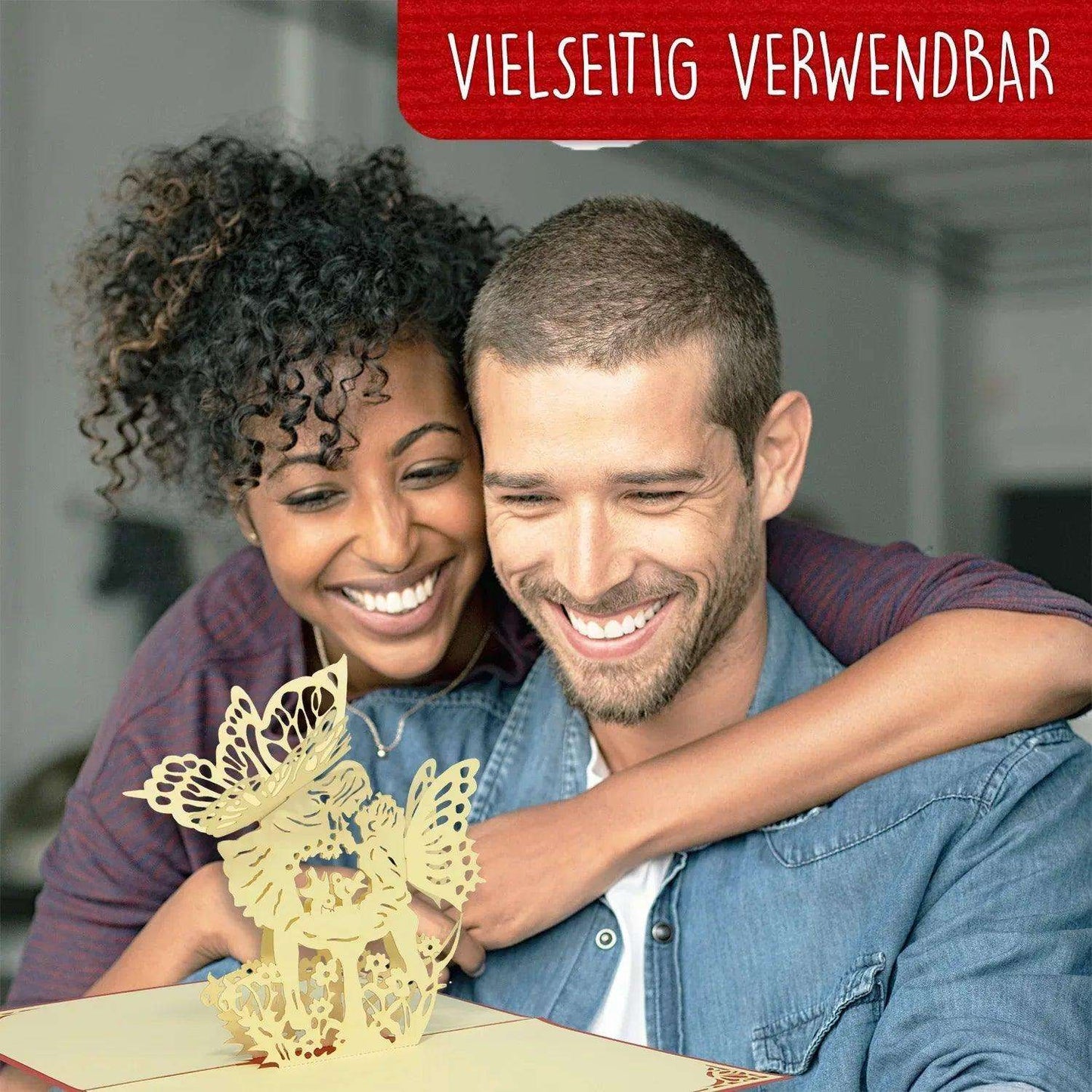 Hochzeitskarte Pop Up 3D - Glückwunschkarte zur Hochzeit, Küssende Elfen, rot, N68 - LINPopUp