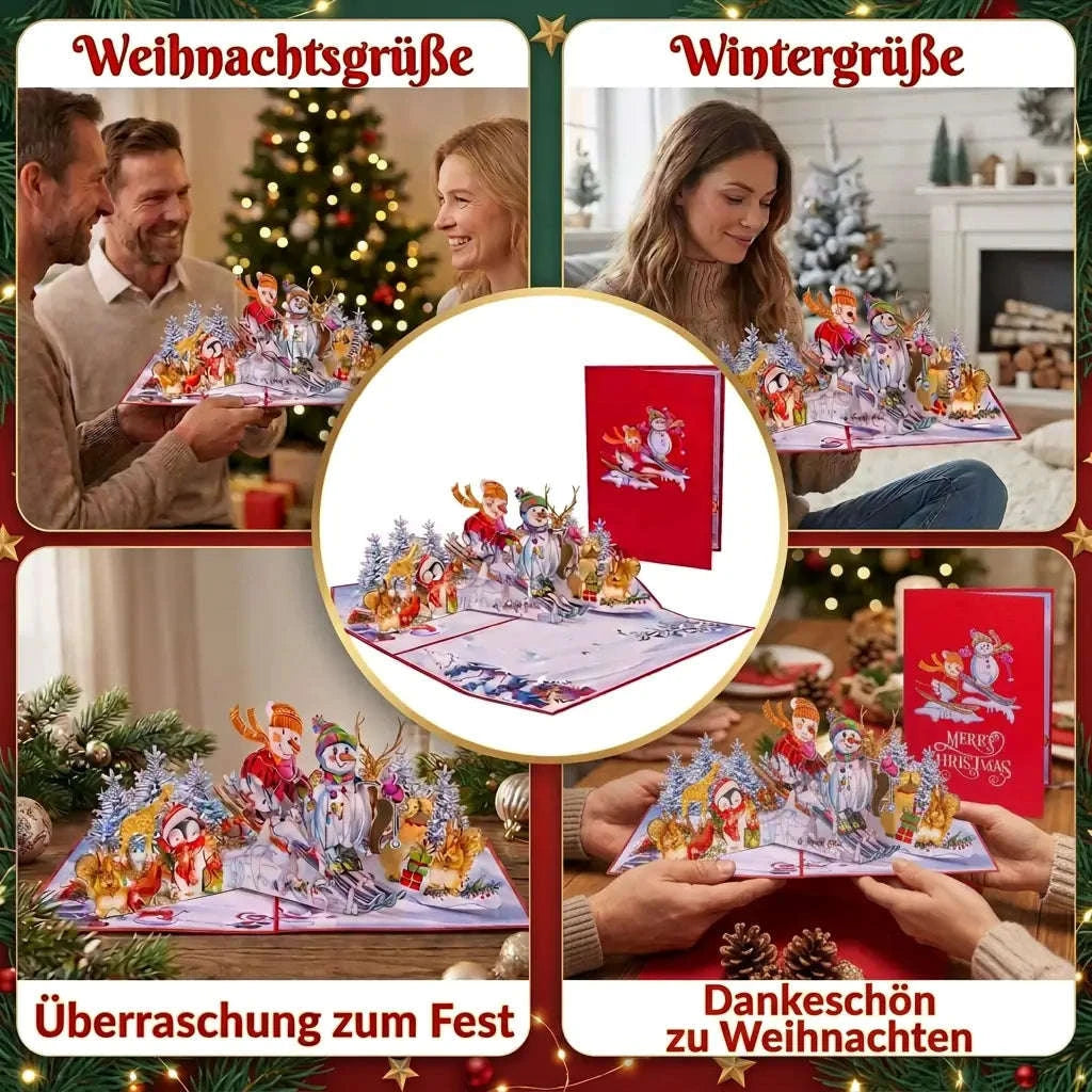 Pop-Up Weihnachtskarte 3D Schneemann auf Ski | LINPopUp LINPopUp 17880-N464