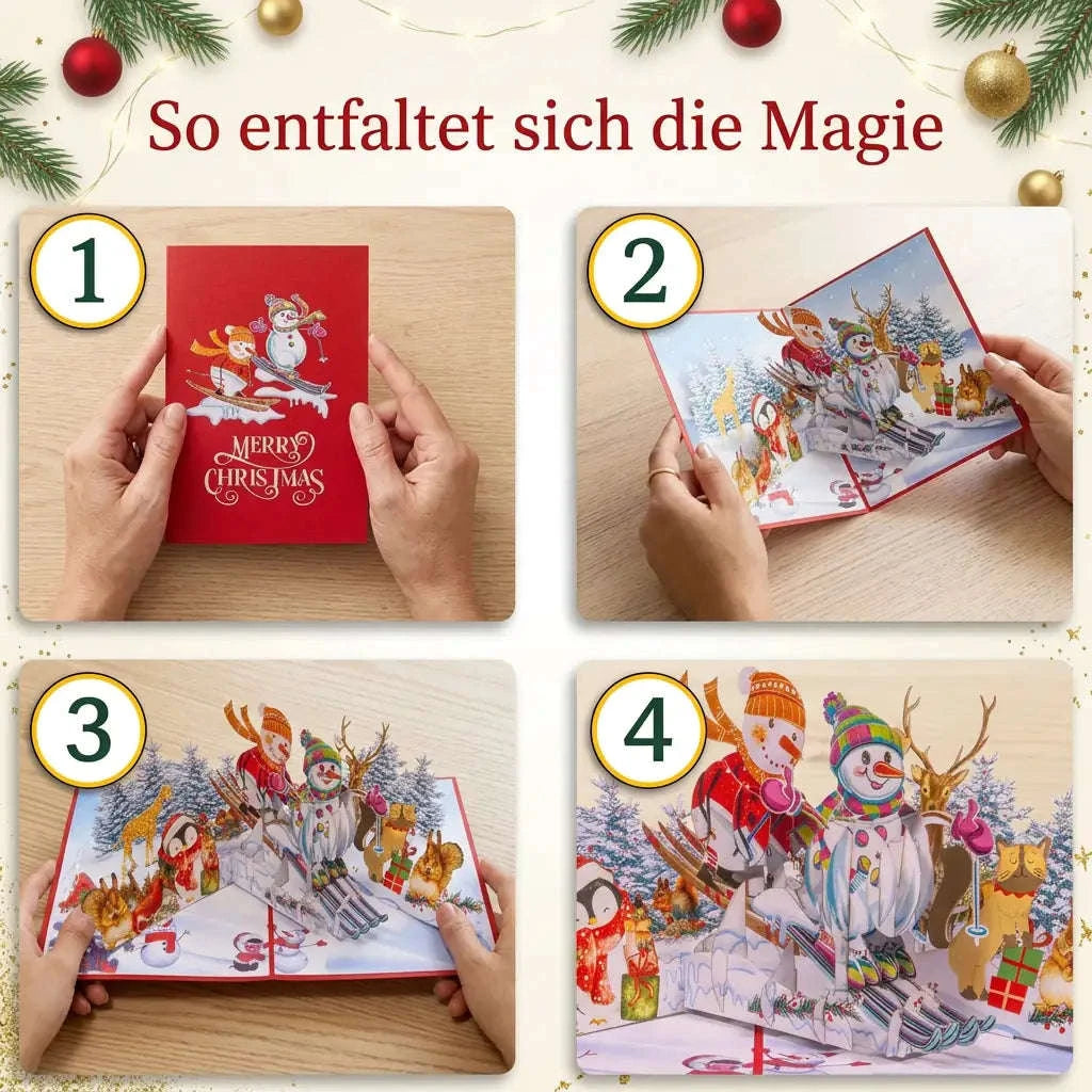 Pop-Up Weihnachtskarte 3D Schneemann auf Ski | LINPopUp LINPopUp 17880-N464