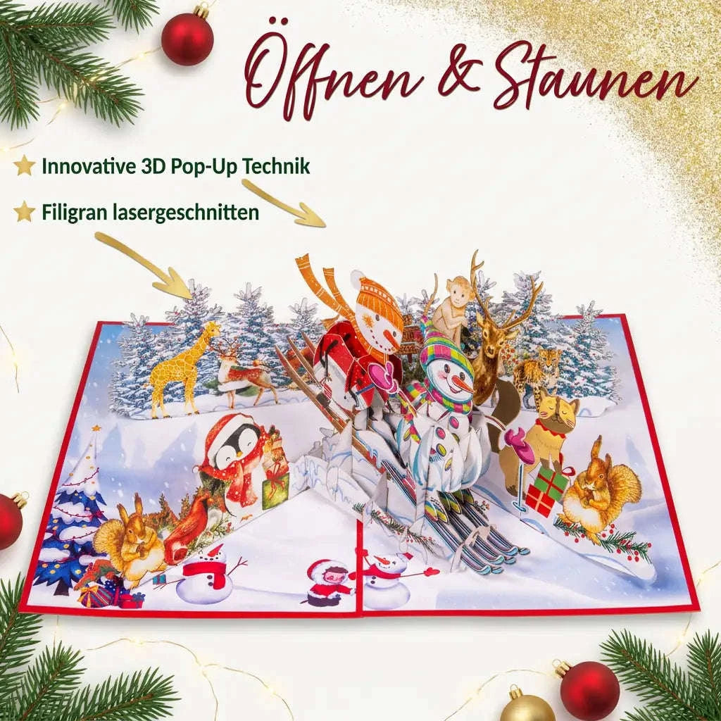 Pop-Up Weihnachtskarte 3D Schneemann auf Ski | LINPopUp LINPopUp 17880-N464