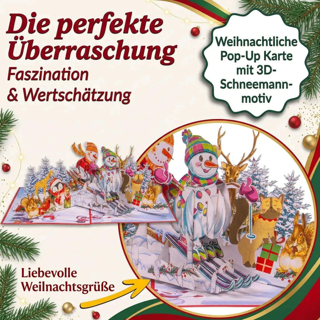 Pop-Up Weihnachtskarte 3D Schneemann auf Ski | LINPopUp LINPopUp 17880-N464